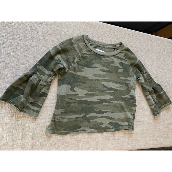 CURRENT ELLIOTT THE RUFFLE 3/4 SLEEVE SWEATSHIRT TOP CAMO Cotton 1 (M) - Picture 3 of 6